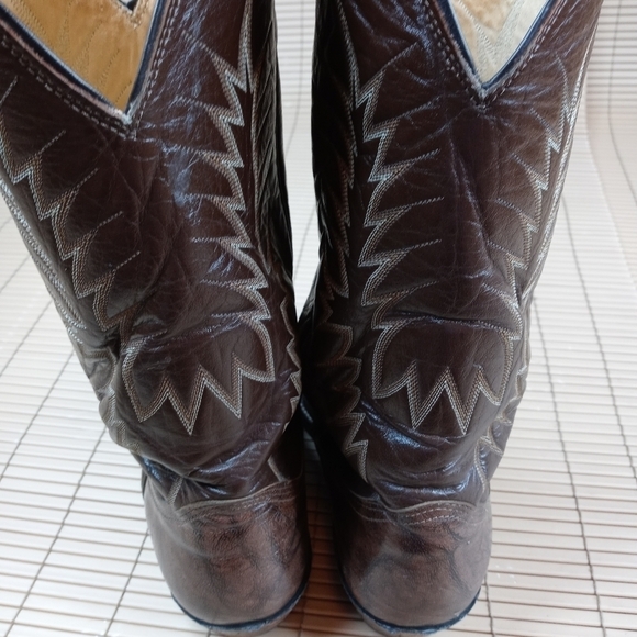 Nocona Cowboy Western Boots Dark Coffee Brown Skin - Picture 6 of 9